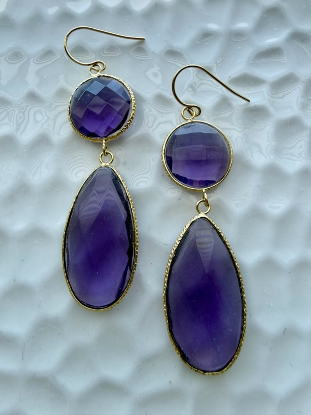 Tocara Gold-Trim Amethyst Crystal Earrings with Faceted Accents
